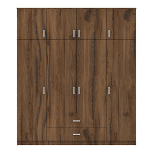 Ντουλάπα τετράφυλλη με συρτάρια Royal  καρυδι-oak 200x58x230εκ - Pakobazaar