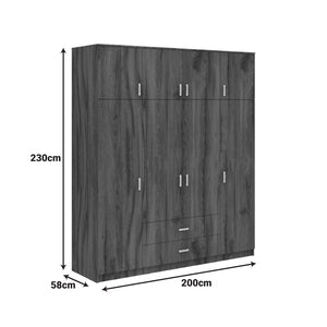 Ντουλάπα τετράφυλλη με συρτάρια Royal  καρυδι-oak 200x58x230εκ - Pakobazaar