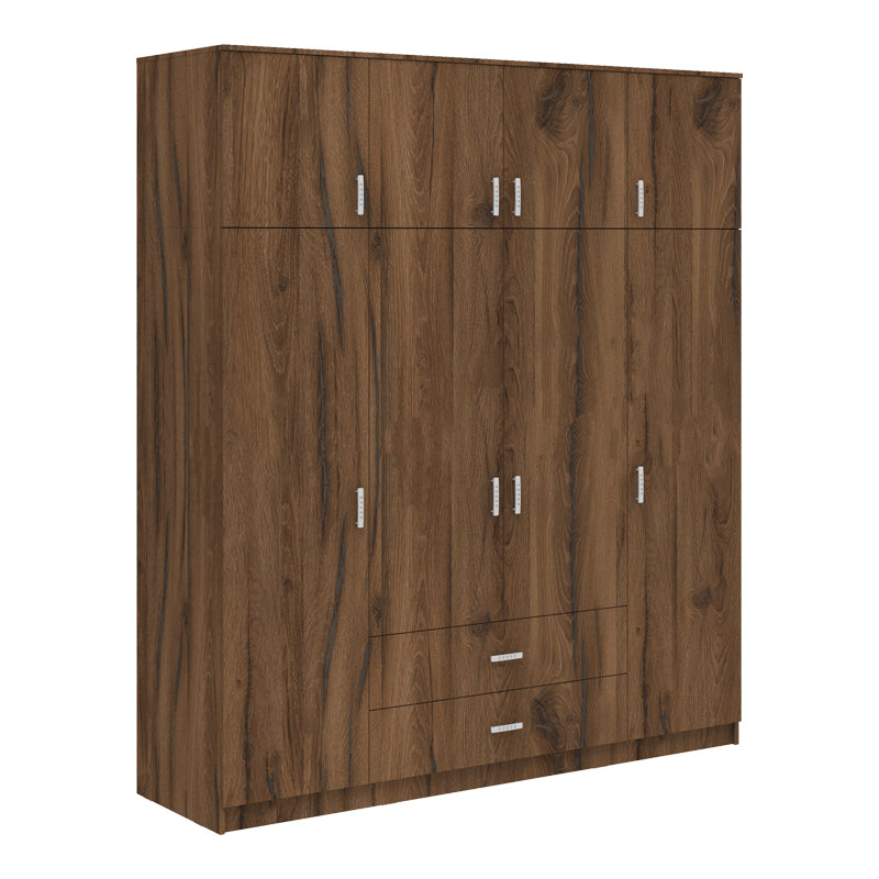 Ντουλάπα τετράφυλλη με συρτάρια Royal  καρυδι-oak 200x58x230εκ - Pakobazaar