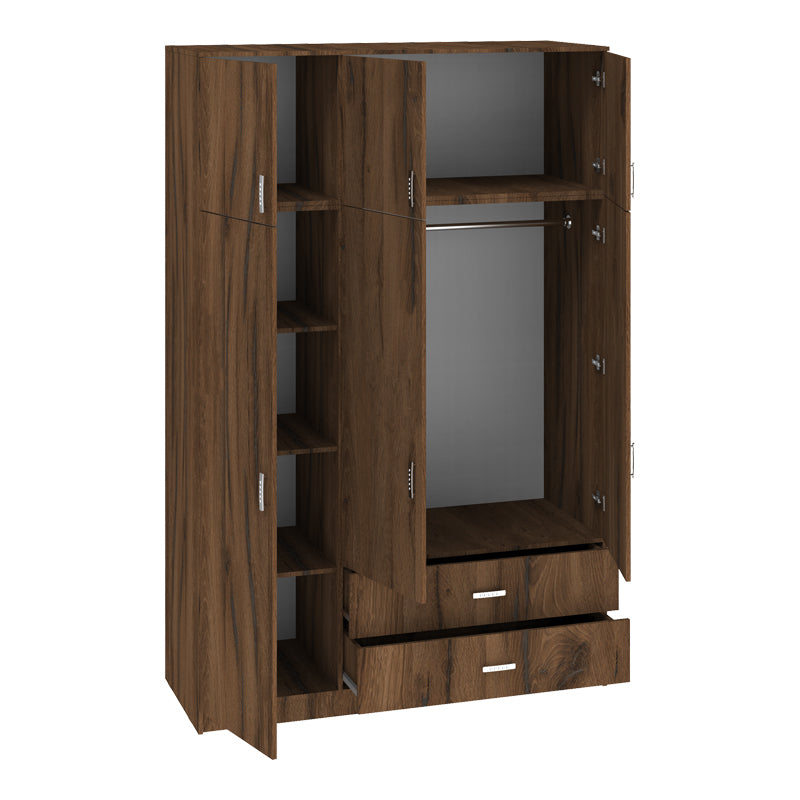 Ντουλάπα τρίφυλλη με συρτάρια Royal  καρυδι-oak 150x58x230εκ - Pakobazaar