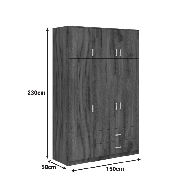Ντουλάπα τρίφυλλη με συρτάρια Royal  καρυδι-oak 150x58x230εκ - Pakobazaar