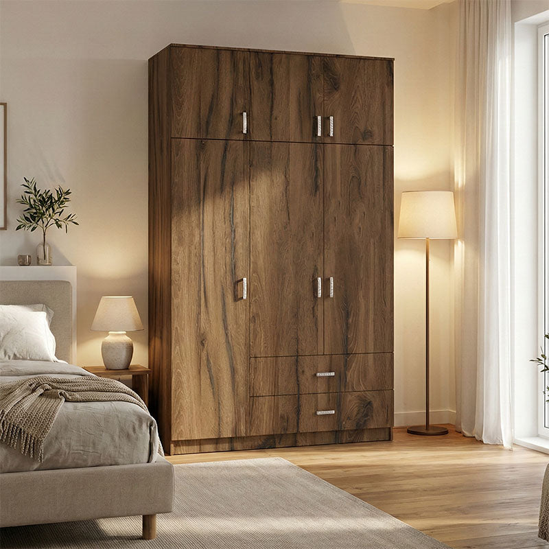 Ντουλάπα τρίφυλλη με συρτάρια Royal  καρυδι-oak 150x58x230εκ - Pakobazaar