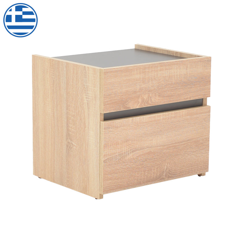Κομοδίνο Comcie  σε φυσικό με γκρι απόχρωση 50x42x45.5εκ - Pakobazaar
