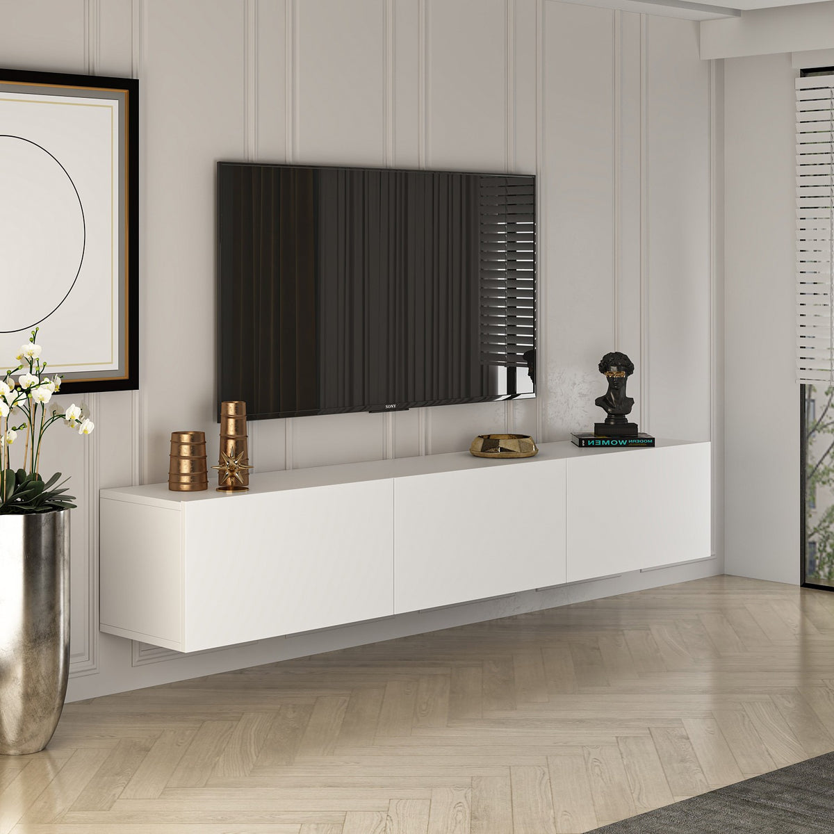 Έπιπλο Τηλεόρασης Kechria Λευκό 150x32x30 εκ. Μελαμίνης