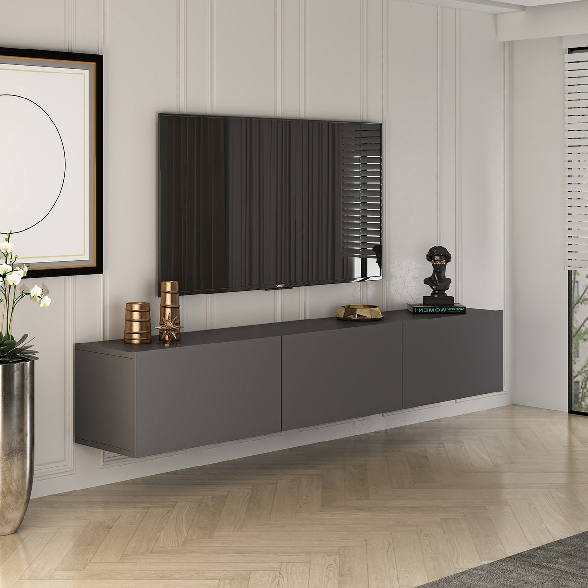 Έπιπλο Τηλεόρασης Kechria Ανθρακί 150x32x30 εκ. Μελαμίνης