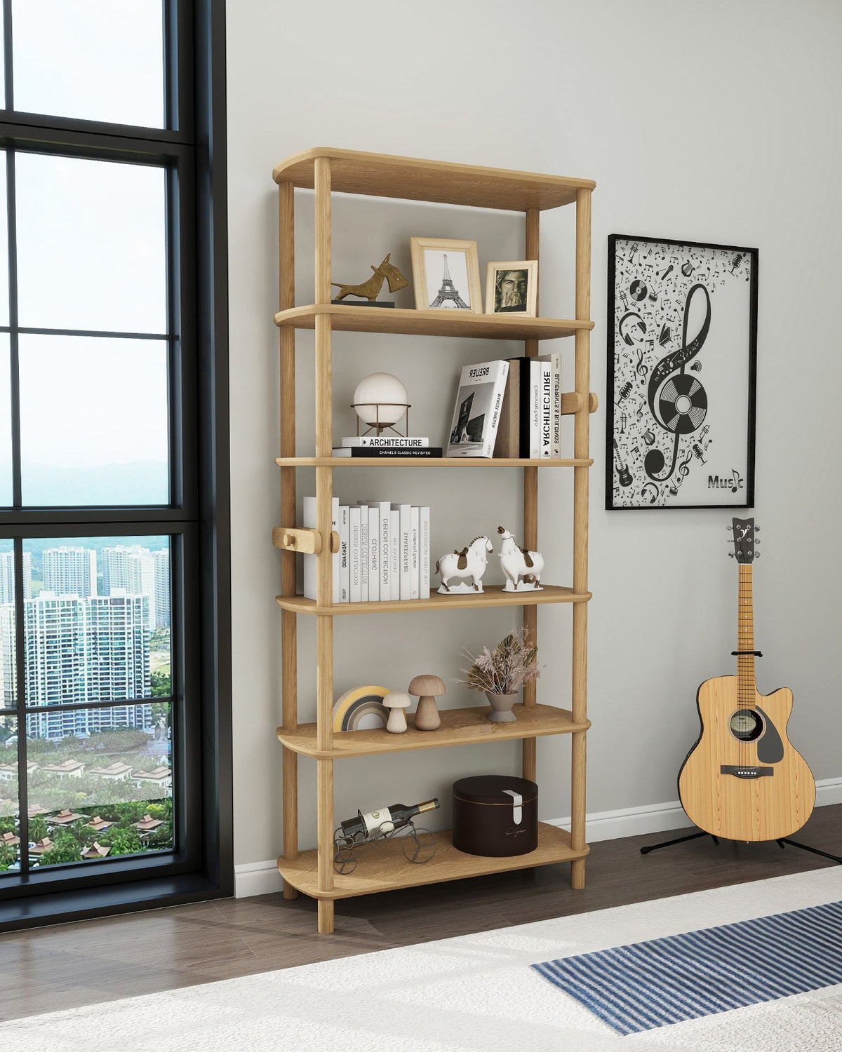 Βιβλιοθήκη Fourfouras Δρυς 80x30x174 εκ. MDF