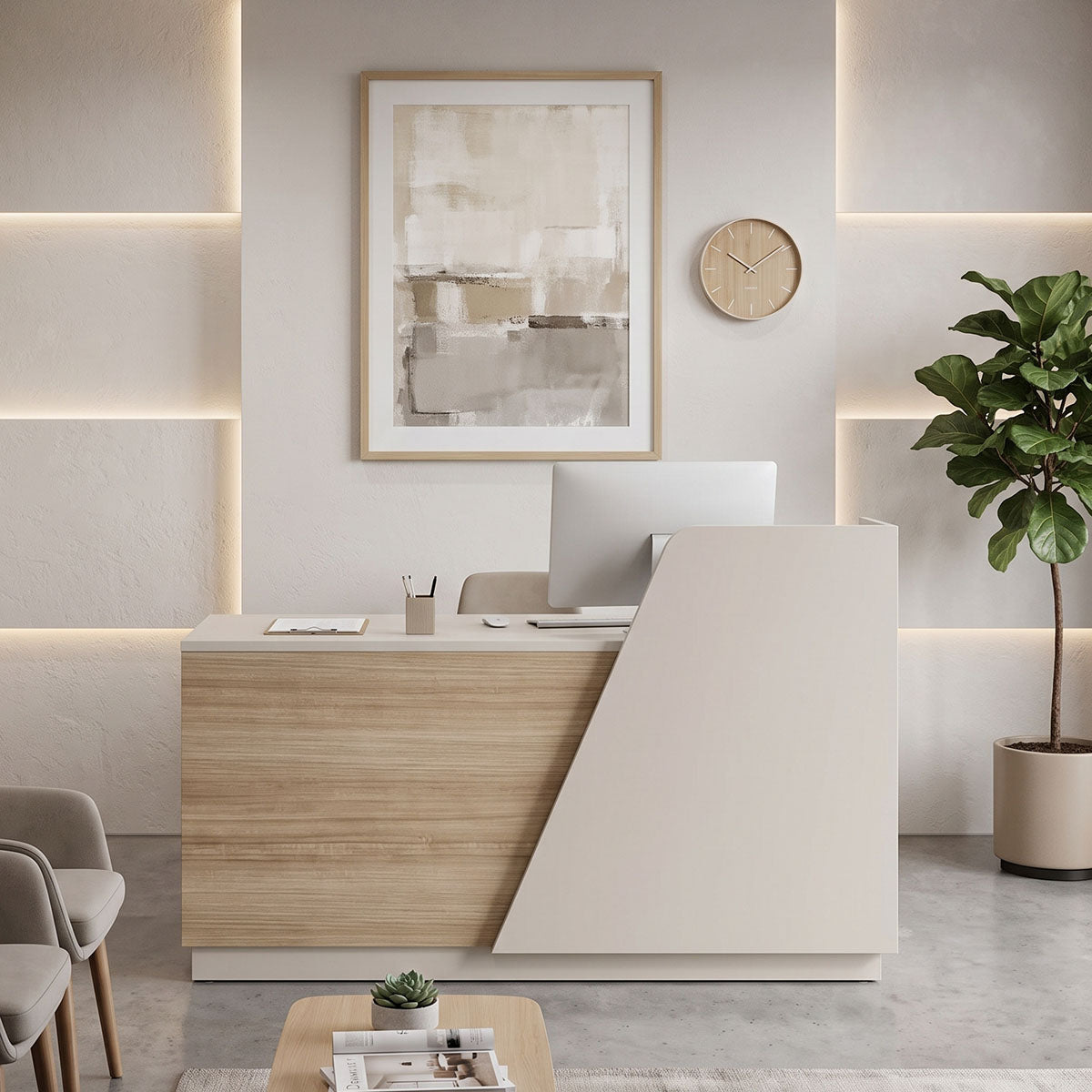 Γραφείο reception Stark  σε oak-μπεζ απόχρωση 160x60x105εκ - Pakobazaar