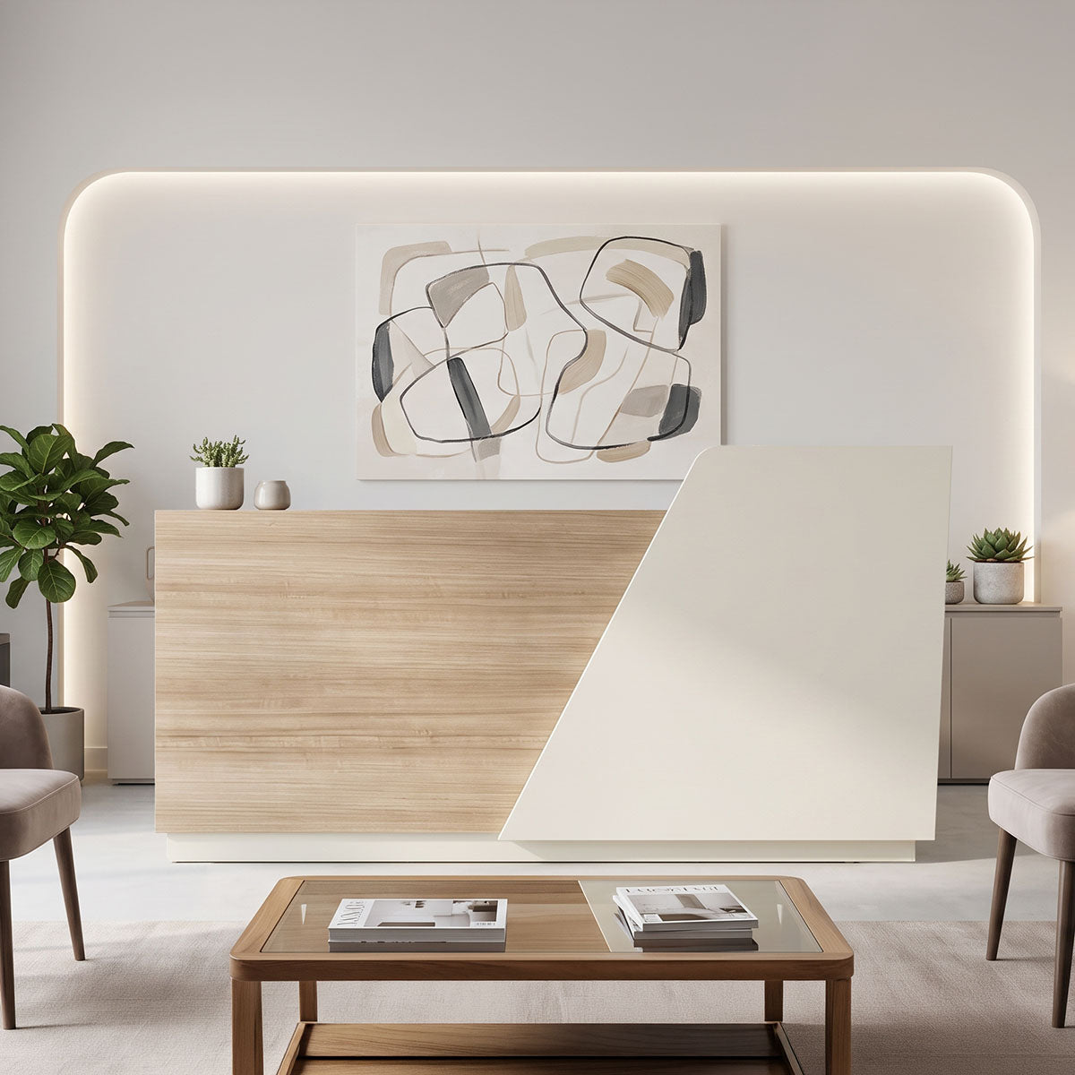 Γραφείο reception Stark  σε oak-μπεζ απόχρωση 180x60x105εκ - Pakobazaar