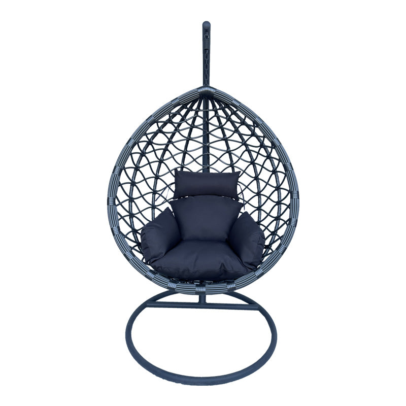 Κούνια φωλιά με βάση Lyere  μέταλλο ανθρακί pe rattan σε γκρι απόχρωση 120x108x195εκ - Pakobazaar