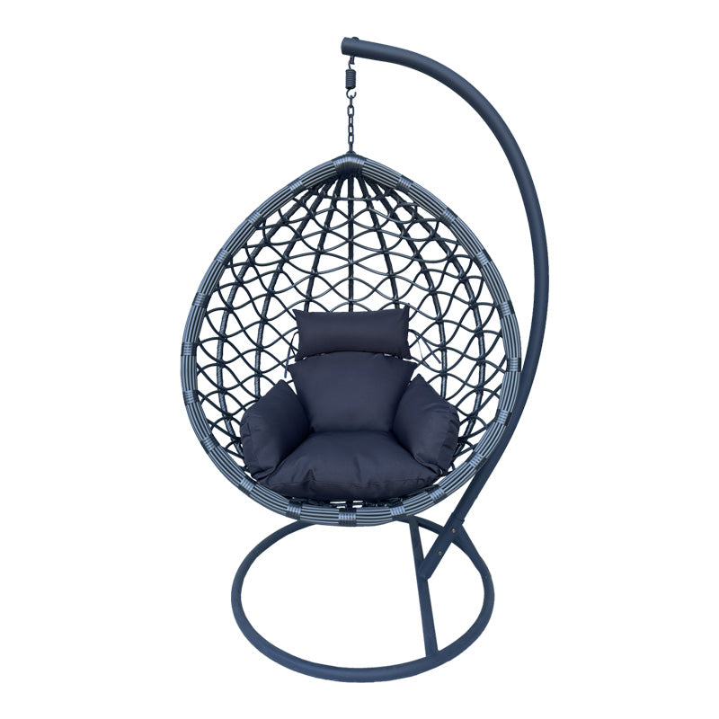 Κούνια φωλιά με βάση Lyere  μέταλλο ανθρακί pe rattan σε γκρι απόχρωση 120x108x195εκ - Pakobazaar