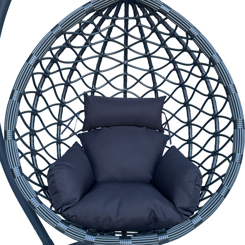 Κούνια φωλιά με βάση Lyere  μέταλλο ανθρακί pe rattan σε γκρι απόχρωση 120x108x195εκ - Pakobazaar
