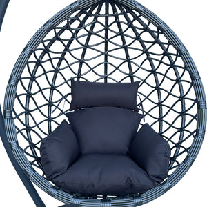 Κούνια φωλιά με βάση Lyere  μέταλλο ανθρακί pe rattan σε γκρι απόχρωση 120x108x195εκ - Pakobazaar