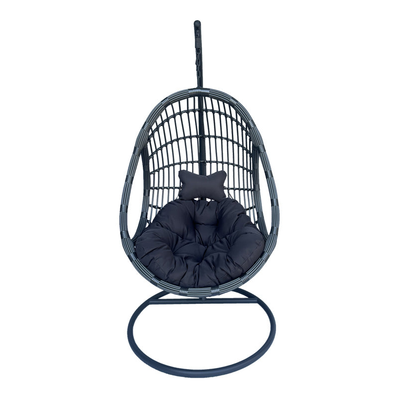 Κούνια φωλιά με βάση Cungo  μέταλλο ανθρακί pe rattan σε γκρι απόχρωση 125x105x195εκ - Pakobazaar