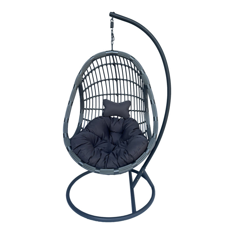 Κούνια φωλιά με βάση Cungo  μέταλλο ανθρακί pe rattan σε γκρι απόχρωση 125x105x195εκ - Pakobazaar