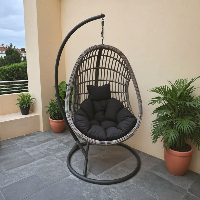 Κούνια φωλιά με βάση Cungo  μέταλλο ανθρακί pe rattan σε γκρι απόχρωση 125x105x195εκ - Pakobazaar