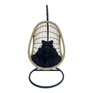 Κούνια φωλιά με βάση Cungo  μέταλλο μαύρο- pe rattan μπεζ με μαύρο μαξιλάρι 125x105x195εκ - Pakobazaar