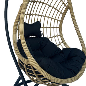Κούνια φωλιά με βάση Cungo  μέταλλο μαύρο- pe rattan μπεζ με μαύρο μαξιλάρι 125x105x195εκ - Pakobazaar