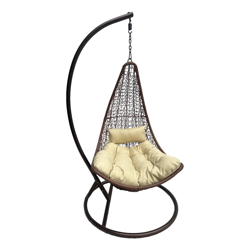 Κούνια φωλιά με βάση Soleil  μέταλλο καφέ- pe rattan καφέ με μπεζ μαξιλάρι 120x95x195εκ - Pakobazaar