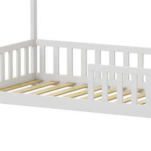 Παιδικό κρεβάτι Callan τ. Montessori με κιγκλίδωμα  ξύλο πεύκου σε λευκή απόχρωση 90x190εκ - Pakobazaar