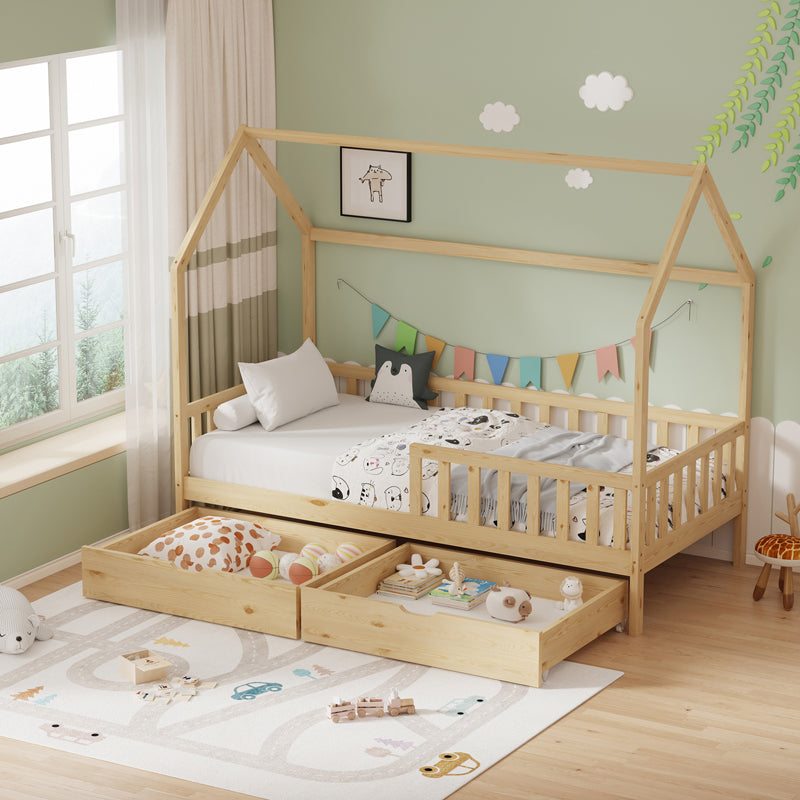 Παιδικό κρεβάτι Piccolo τ. Montessori με 2 συρτάρια  ξύλο πεύκου σε φυσική απόχρωση 90x190εκ - Pakobazaar
