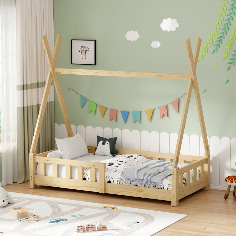 Παιδικό κρεβάτι Noam τ. Montessori με κιγκλίδωμα  ξύλο πεύκου σε φυσική απόχρωση 70x140εκ - Pakobazaar