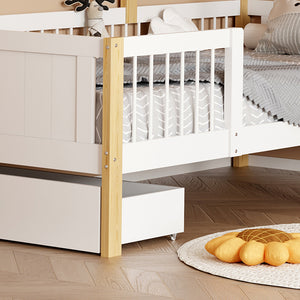 Παιδικό κρεβάτι Bedria  τ. Montessori ξύλο σε λευκή-φυσική απόχρωση 90x190εκ - Pakobazaar