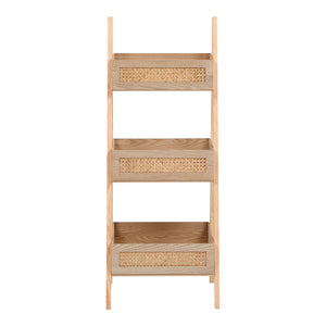 Ραφιέρα επιδαπέδια 3όροφη Scandy  mdf-rattan σε φυσική απόχρωση 44x37x110εκ - Pakobazaar