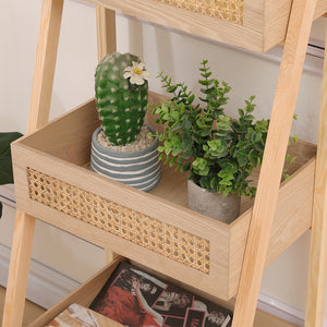 Ραφιέρα επιδαπέδια 3όροφη Scandy  mdf-rattan σε φυσική απόχρωση 44x37x110εκ - Pakobazaar