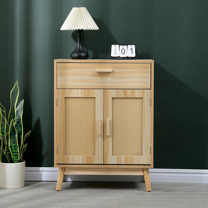 Μπουφές Scandy  ξύλο πεύκου-rattan σε φυσική απόχρωση 60x30x80εκ - Pakobazaar
