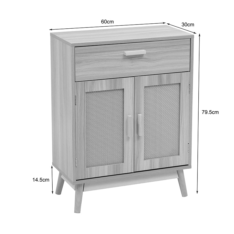 Μπουφές Scandy  ξύλο πεύκου-rattan σε φυσική απόχρωση 60x30x80εκ
