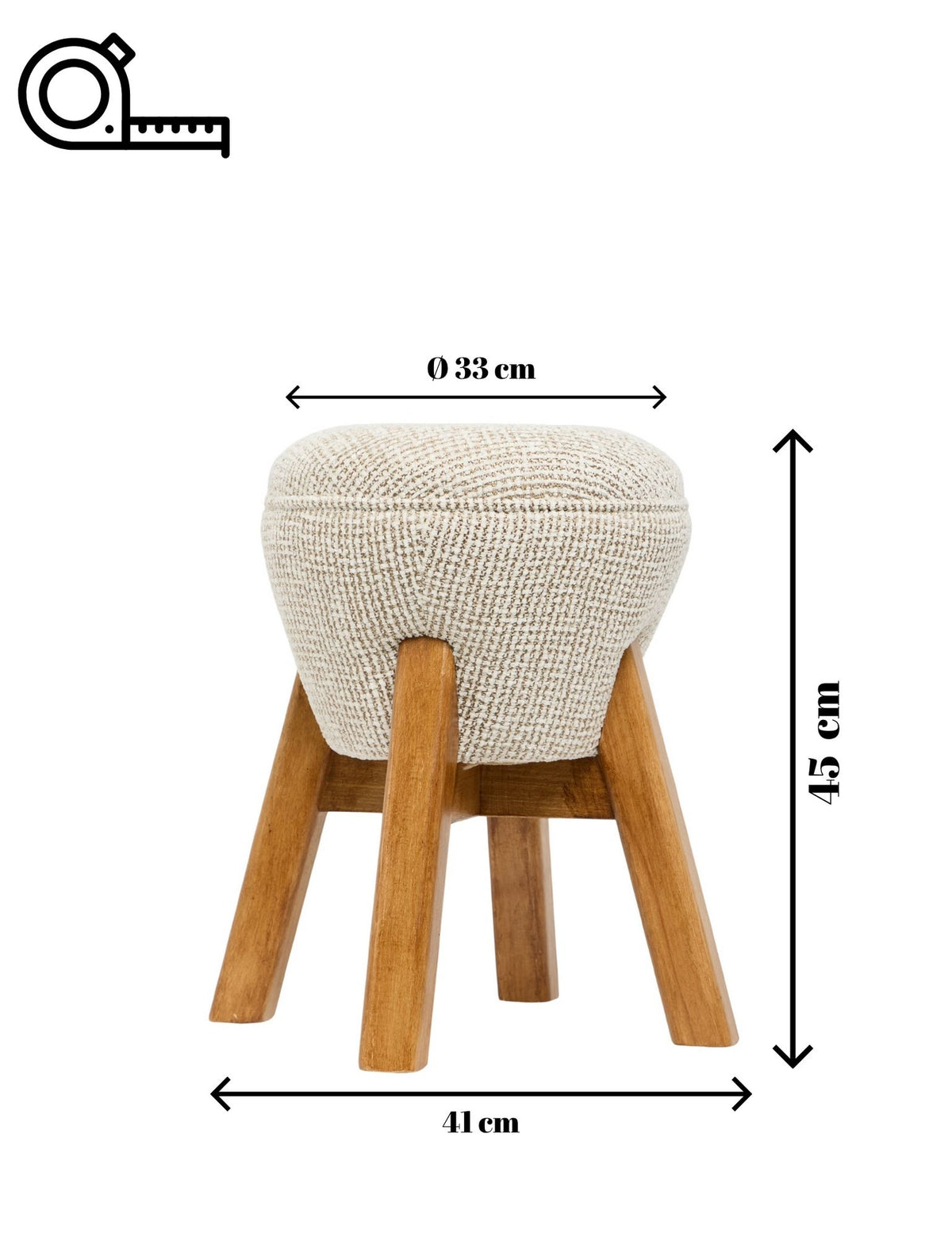Σκαμπό Πουφ Fournes Κρεμ - Καρυδί 38x38x48 εκ.