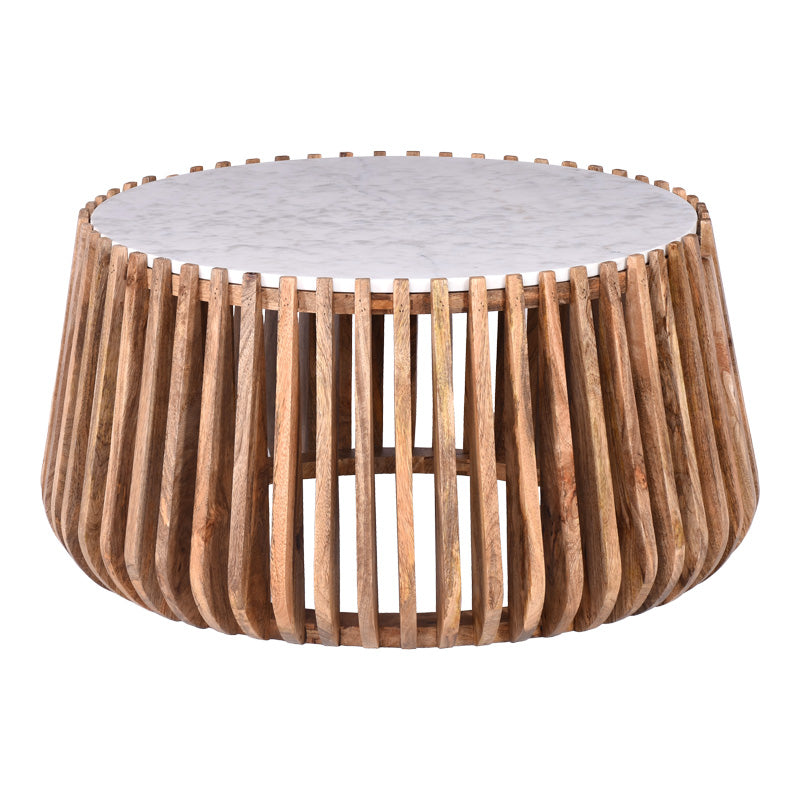 Τραπέζι σαλονιού Mable  mango ξύλο σε φυσική απόχρωση με επιφάνεια μαρμάρου Φ80x45εκ - Pakobazaar