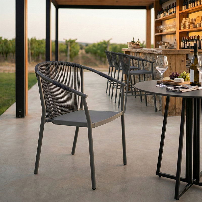 Πολυθρόνα στοιβαζόμενη Convince  γκρι αλουμίνιο-pe rattan ανθρακί-textilene σε γκρι απόχρωση 56x63x82εκ - Pakobazaar