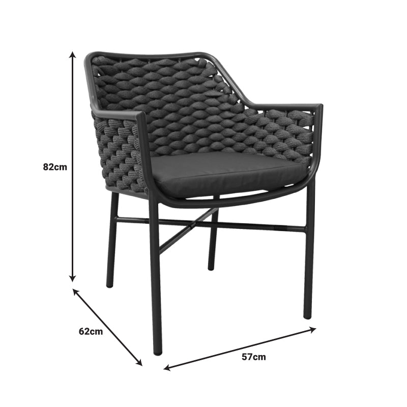 Πολυθρόνα Ortegia  αλουμινίου με ανθρακί σκελετό και σχοινί 57x62x82εκ - Image 3