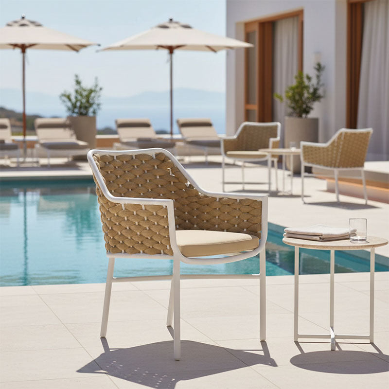 Πολυθρόνα Ortegia  αλουμίνιο με λευκό σκελετό- χακί σχοινί 57x62x82εκ - Image 2
