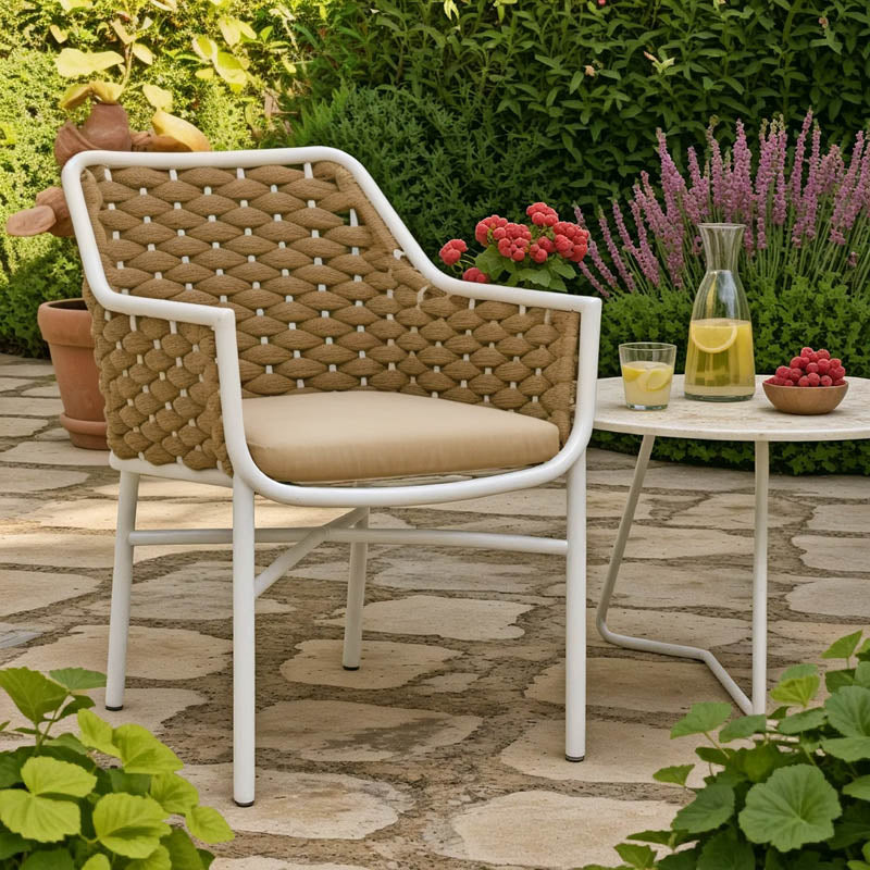 Πολυθρόνα Ortegia  αλουμίνιο με λευκό σκελετό- χακί σχοινί 57x62x82εκ - Image 4