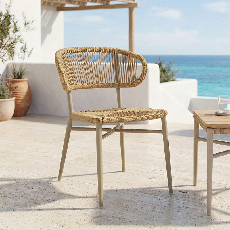 Καρέκλα στοιβαζόμενη Agus  αλουμίνιο καφέ-pe rattan σε φυσική απόχρωση 55x63x77εκ - Pakobazaar