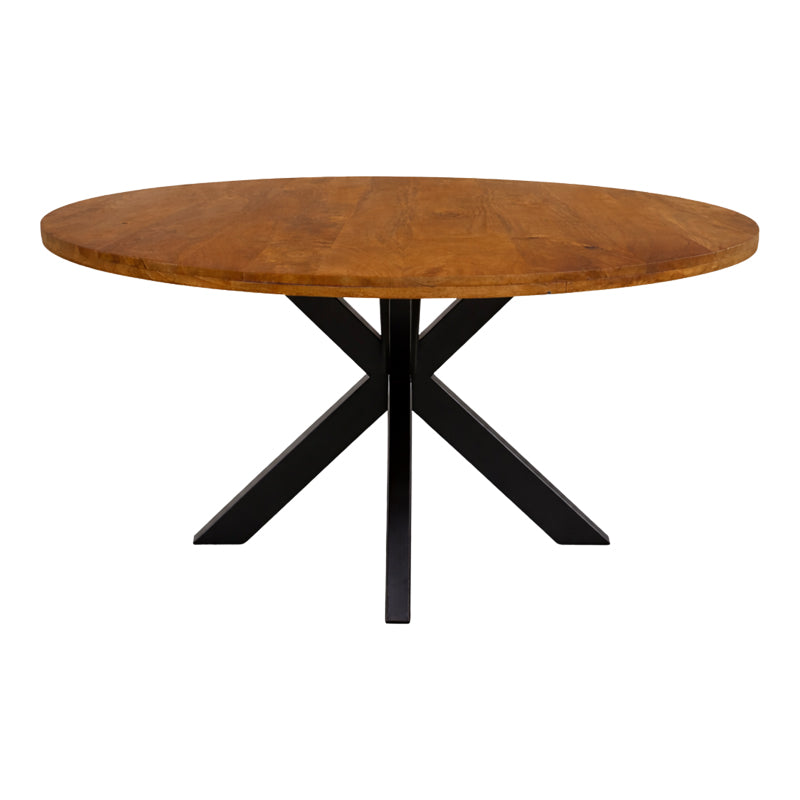 Τραπεζι Royalty  μασίφ mango ξύλο καρυδί-πόδι μαύρο μέταλλο Φ130x77εκ - Pakobazaar