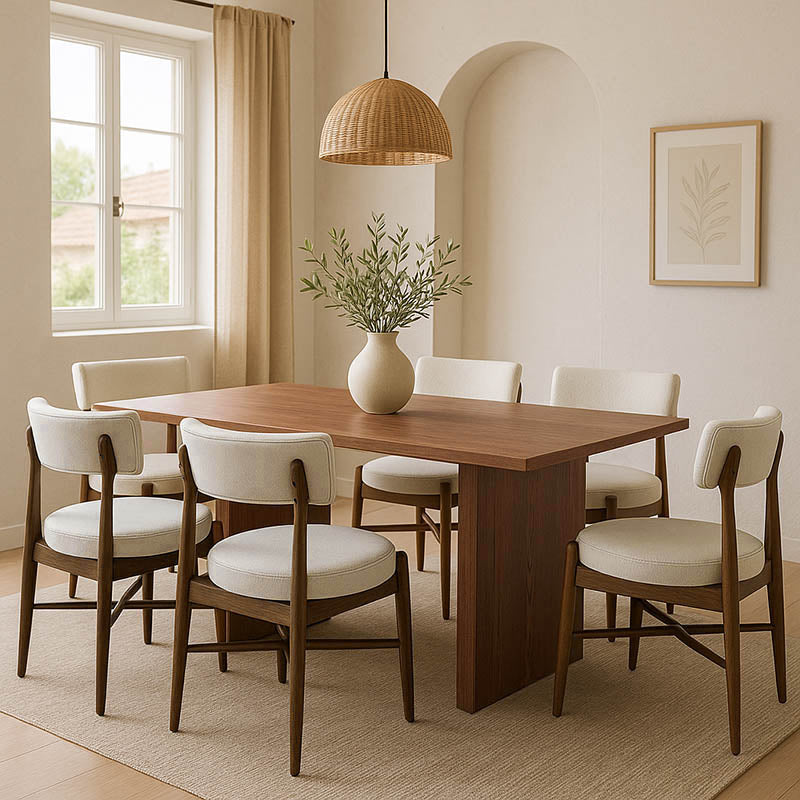 Τραπεζαρία Eleganza-Raudi  σετ 7τεμ mdf σε καρυδί-εκρού απόχρωση 180x99x75.8εκ - Pakobazaar