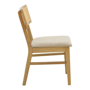 Καρέκλα Raffles  rubberwood με pe rattan και γκρι μπεζ ύφασμα 47x48x83.5εκ - Pakobazaar