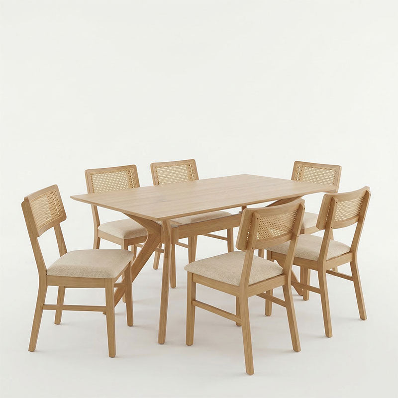 Τραπεζαρία Raffles  σετ 7τεμ rubberwood με pe rattanσε φυσική απόχρωση 150x90x76εκ - Pakobazaar