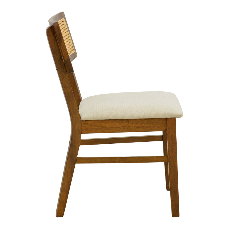 Καρέκλα Raffles  καρυδί rubberwood με pe rattan και εκρού ύφασμα 47x48x83.5εκ - Pakobazaar