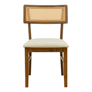 Καρέκλα Raffles  καρυδί rubberwood με pe rattan και εκρού ύφασμα 47x48x83.5εκ - Pakobazaar