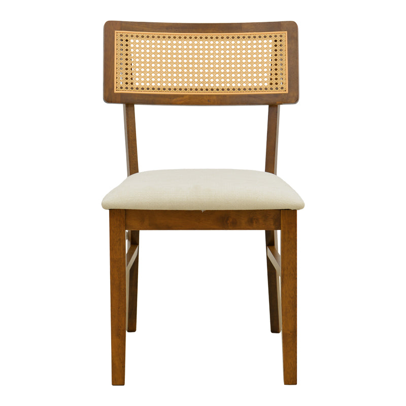 Καρέκλα Raffles  καρυδί rubberwood με pe rattan και εκρού ύφασμα 47x48x83.5εκ - Pakobazaar