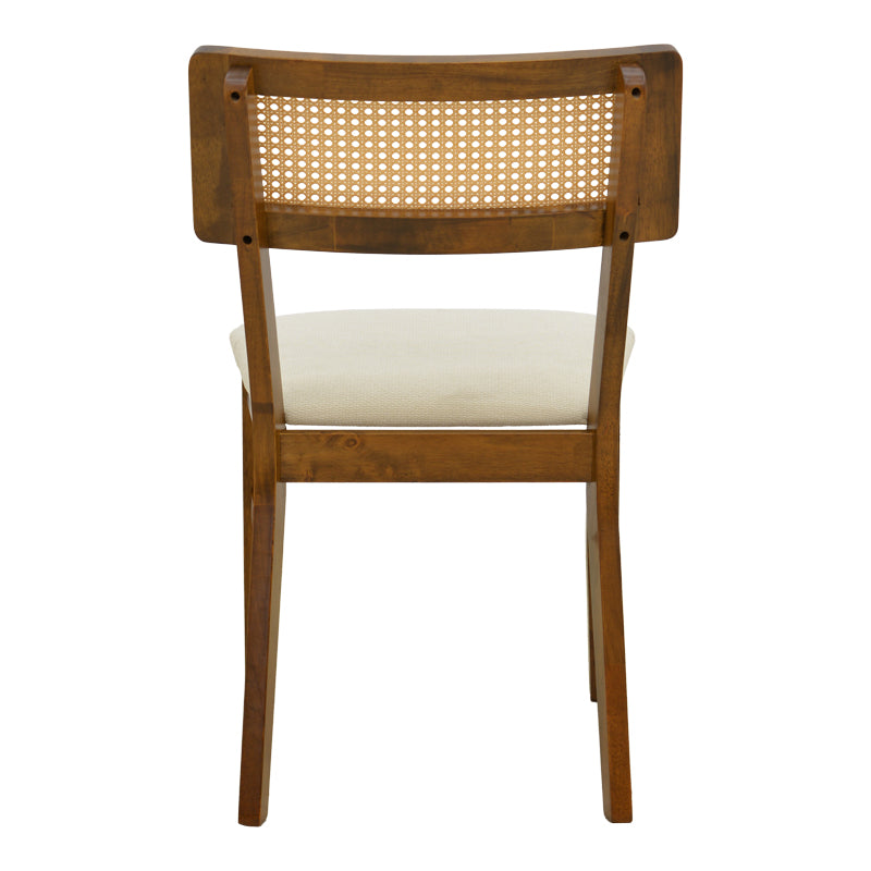 Καρέκλα Raffles  καρυδί rubberwood με pe rattan και εκρού ύφασμα 47x48x83.5εκ - Pakobazaar