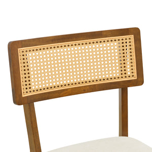 Καρέκλα Raffles  καρυδί rubberwood με pe rattan και εκρού ύφασμα 47x48x83.5εκ - Pakobazaar