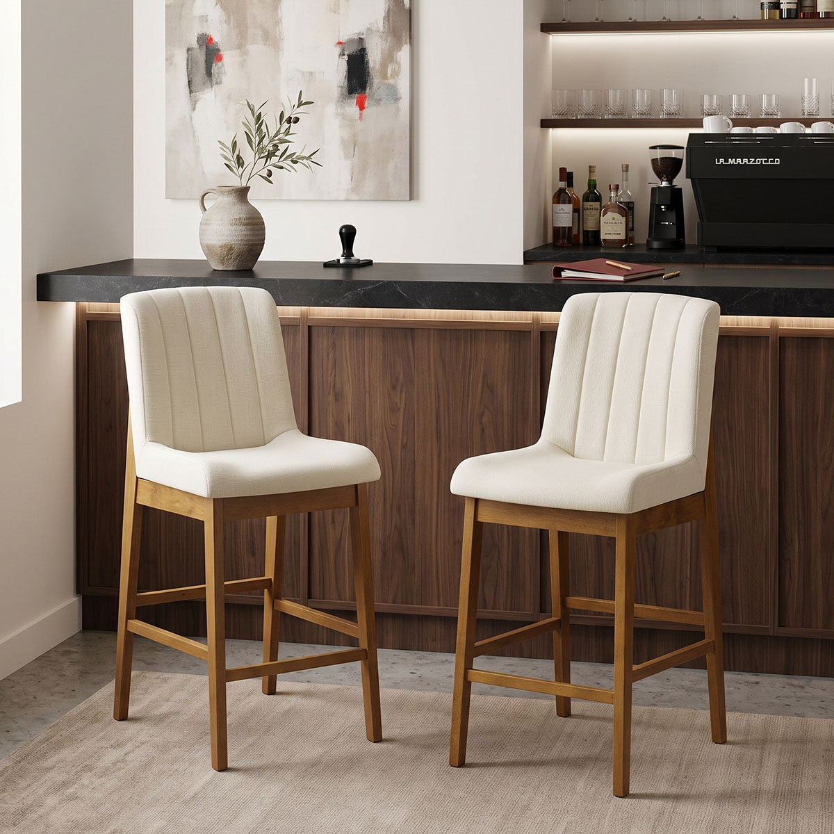 Σκαμπό μπαρ Dalby  καρυδί rubberwood και εκρού ύφασμα 50x45x102,5εκ