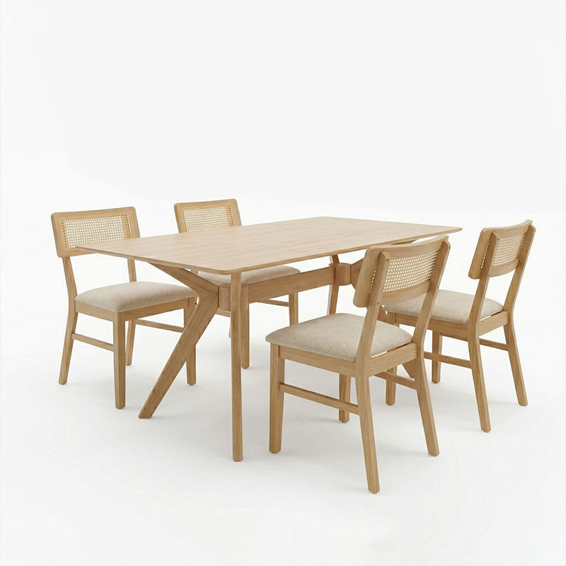 Τραπεζαρία Raffles  σετ 5τεμ rubberwood με pe rattanσε φυσική απόχρωση 150x90x76εκ - Pakobazaar