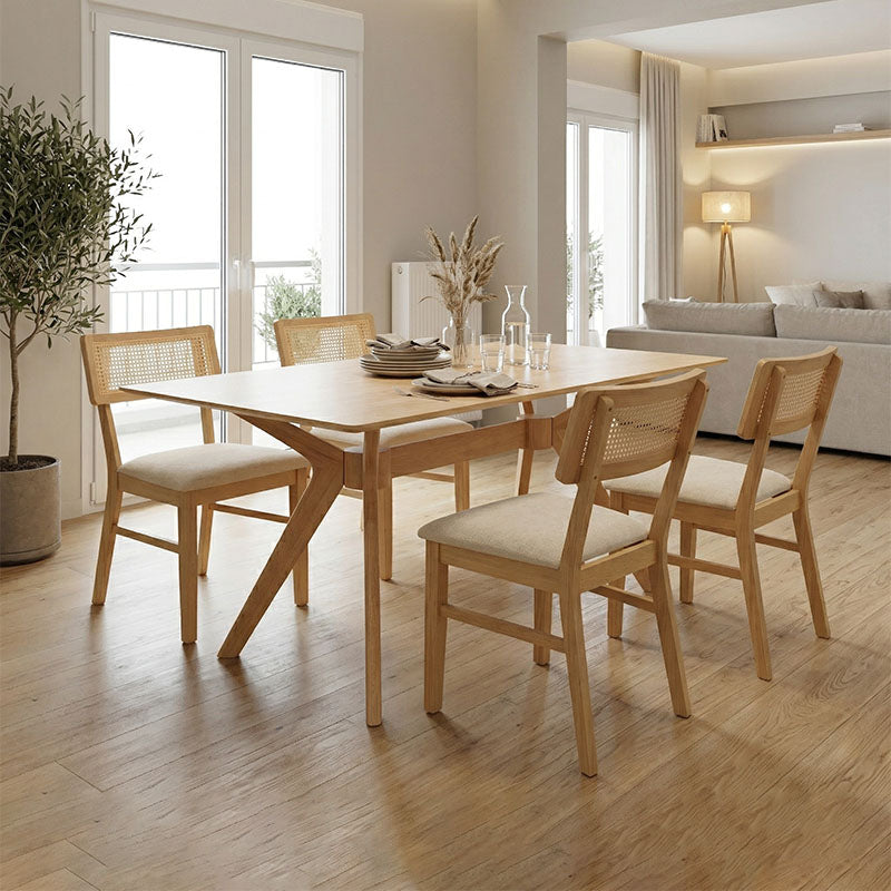 Τραπεζαρία Raffles  σετ 5τεμ rubberwood με pe rattanσε φυσική απόχρωση 150x90x76εκ - Pakobazaar