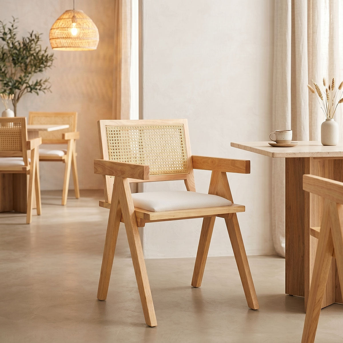 Πολυθρόνα Winslow  rubberwood σε φυσική απόχρωση-ύφασμα λευκό 51x54x80εκ - Pakobazaar